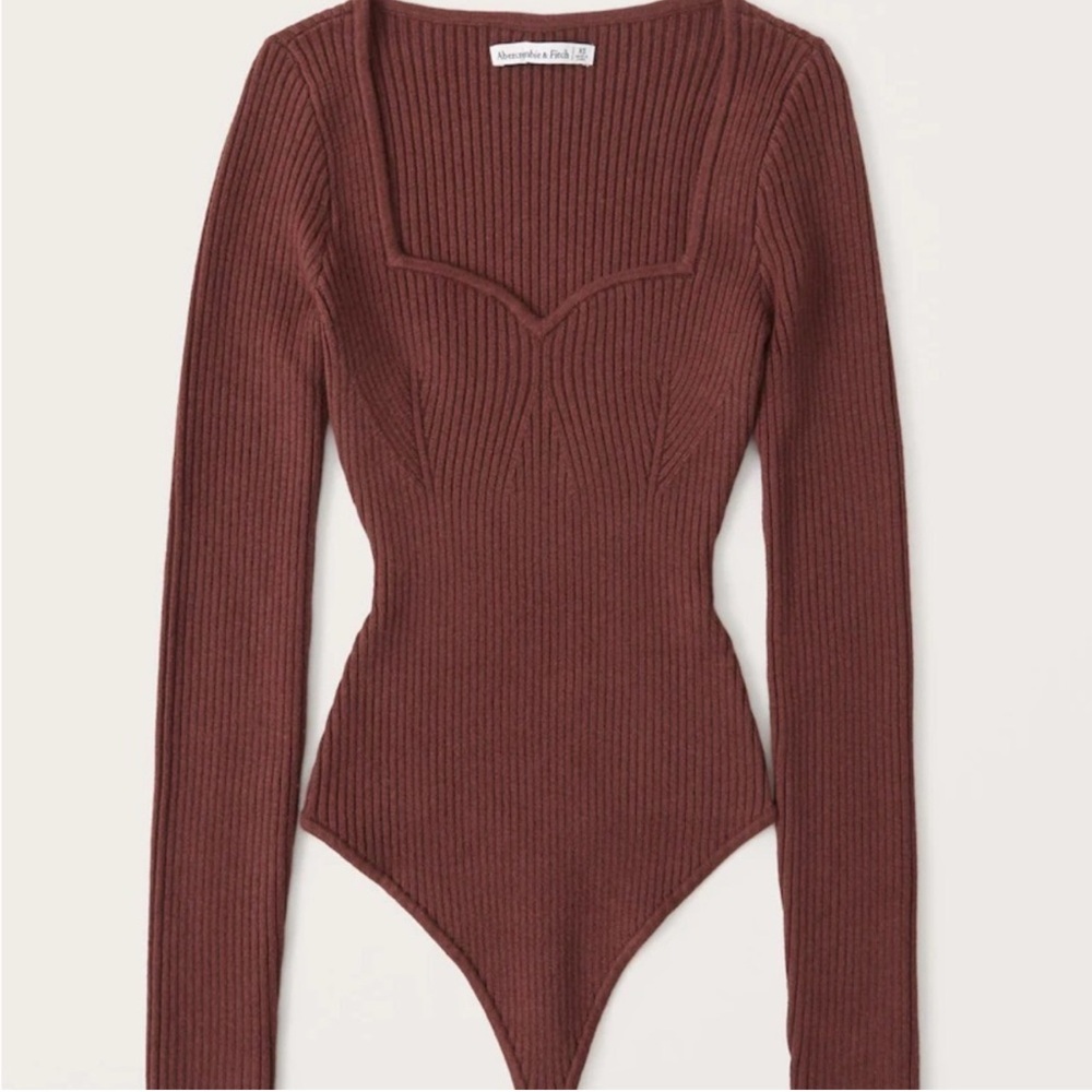 A&F Women's Ribbed Long Sleeve Bodysuit - Brown/burnt red size: L